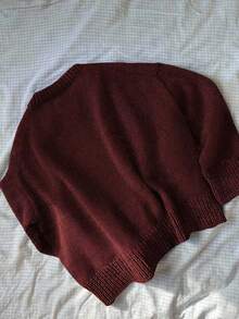 EMERY ROSE Women's Solid Color Long Sleeve Casual Cropped Stand Collar Sweater, Autumn/Winter - Burgundy - View 2