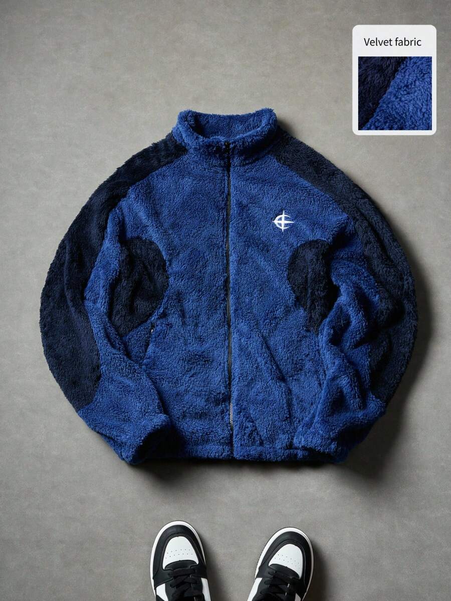 PAVTROS Áo khoác nam dài tay ấm áp, phối màu tương phản, kiểu dáng thường ngày, màu xanh navy, có khóa kéo, thích hợp cho mùa thu/đông. - Nhiều màu - Xem 1