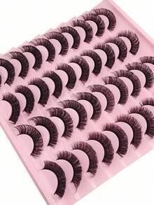 20Pairs D Curl Full Strip Lashes Fluffy Thick Fake Eyelashes Reusable Faux Mink Lashes Strip Lashes,Lashes,Eyelashes,Fake Lashes - Black - Natural Slender - View 3