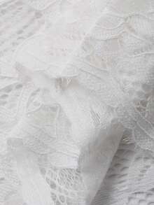 DAZY Women's Floral Lace V-Neck Long Sleeve Sheer Fitted Blouse - White - View 3