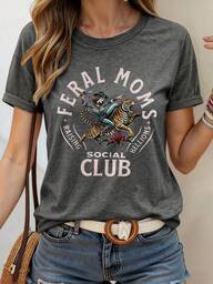 INAWLY Plus Size Women Feral Moms Social Club T-Shirts, Vintage Graphic Tee Tops, Feral Mom Gift, Somebody's Feral Wife. Mom Life T-Shirt, Mom Apparel T-Shirt, Holiday T-Shirts, Fashion Now, Fashion