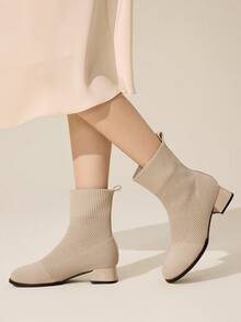 CUCCOO BASICS Botas de tobillo con tacón grueso, versátiles y transpirables para uso diario de las mujeres - Albaricoque - Ver 8