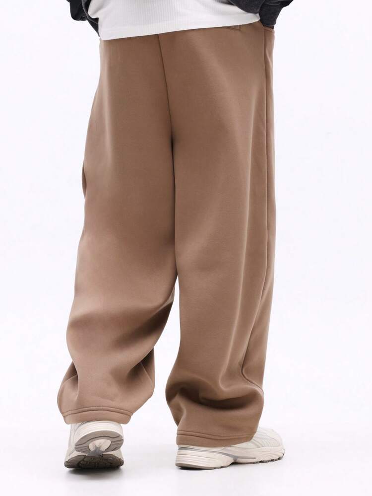 SUMWON Relaxed Wide Leg Drawstring Sweatpants With Elastic Cuffs Casual Loose Fit Winter Joggers Comfortable Everyday Loungewear Plain