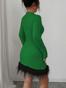 Elenzga Vestido de suéter casual de mujer con flecos - Verde Oliva - Ver 2