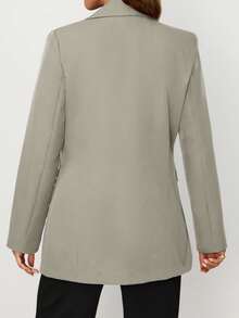 EURMUSE Women's Purple Button Front Pocket Detailed Elegant Blazer Jacket - Beige - View 2