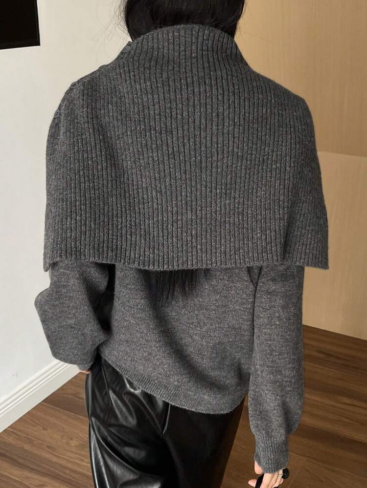 Women's Casual Solid Color Stand Collar Poncho Sweater, Autumn/Winter