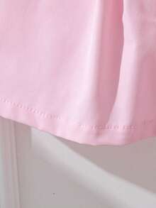 Souflis French Retro New Light Pink Sleeveless Round Neck Front Placket Pleated Blouse Paired With Light Pink Wide Leg Pants, Casual Versatile Outfit For School, Outing, Multiple Occasions, Baby & Baby GirlSet - Pink - View 8