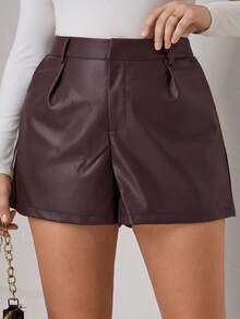 Chikora Quần short thường ngày màu trơn cỡ lớn - Màu nâu Sô-cô-la - Xem 1