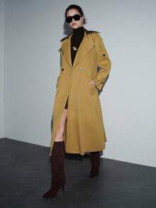 Lumivelle Manteau/veste longue/trench-coat élégant à double boutonnage avec patchwork col châle pour femmes - Multicolore - Voir 3