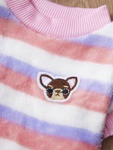 PETSIN 1件粉色条纹彩色宠物透气保暖连帽衫秋冬度假休闲厚宠物服装 - 粉色 - 查看 7