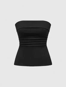 Top mujer stapless cualquier ocasión formal casual trendy corte A femenino - Negro - Ver 2