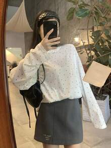 DAZY Women's Polka Dot Print Round Neck Casual Versatile Long Sleeve T-Shirt - White - View 4