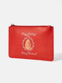 We Bare Bears X SHEIN 1pc Fashionable Large Capacity Jujube Red Card & Coin Purse Wallet - Jujube - View 2