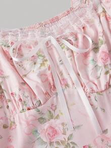 SHEIN MOD Váy tay bồng ren hoa màu hồng dành cho nữ - Hồng - Xem 4