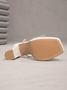 CUCCOO SZL Women's Fashion Rhinestone Ankle Strap Chunky Heel Sandals, Suitable For Dates, Gatherings, Parties, Weddings And Other Occasions - White - View 12