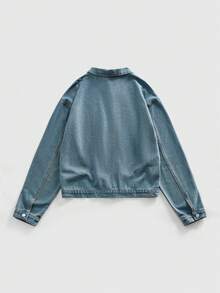 ROMWE MEN Goth 男士嘻哈荷叶边领牛仔夹克 - 藍色 - 查看 9