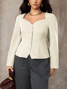 Roveilla Áo cánh tay dài màu trơn cổ bẻ hở phía trước, thanh lịch, thường ngày cỡ lớn dành cho nữ, thích hợp mặc vào mùa xuân, mùa thu, mùa đông, đi làm, đi nghỉ, trà chiều, tiệc Giáng sinh - Màu be - Xem 5