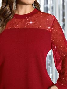 SHEIN Clasi Casual Versatile Red Long Sleeve Blouse For Plus Size Women/Winter - Red - View 5