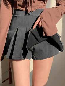 DAZY Women Solid Color Short Pleated A-Line Skirt - College Style