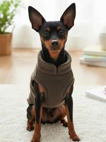 PETSIN 1 件咖啡色秋冬宠物保暖背心带牵引环，节日加厚保暖宠物衣服 - 咖色 - 查看 2
