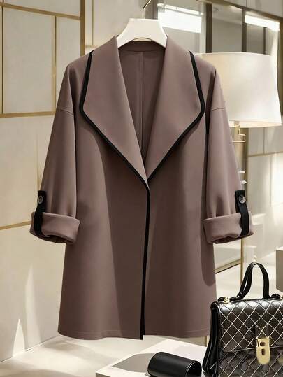 Franclia 女士时尚休闲撞色拼接短款外套，长袖，秋冬款