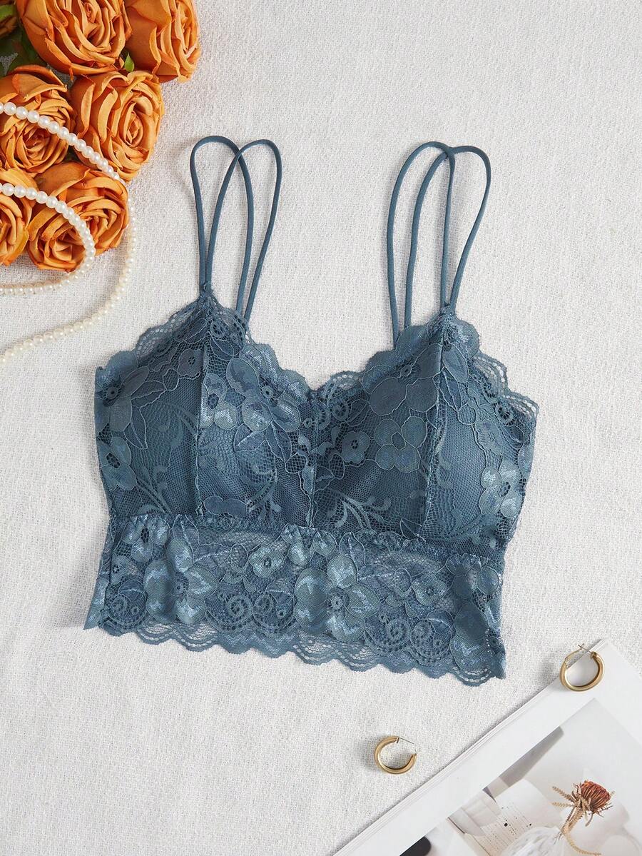 1 Áo ngực ren hoa thoải mái cho nữ - Màu xanh lá cây đậm - Xem 1