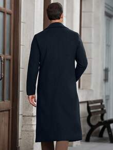Manfinity Mode 男士纯色简约日常长袖大衣 男士长款外套 藏蓝色 男士优雅外套 - 藏蓝色 - 查看 2