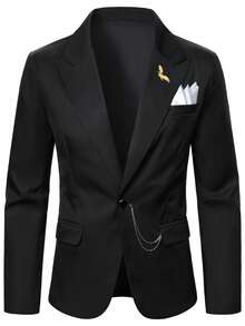 Manfinity Mode Men's Casual Jacket, Fashion , Simple Embroidery Design, Leisure Blazer - Black - View 3