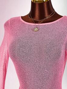 Amplova Rochie mini pentru femei, cu mânecă lungă, confortabilă, cu guler înalt, rochie mini sexy fără spate, potrivită pentru picnicuri de primăvară și drumeții - Galben de gâscă - Vizualizare 4