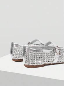 MOTF PREMIUM 春夏新款法式时尚银色镂空编织芭蕾舞鞋渔网鞋透气玛丽珍女士平底低帮鞋，舒适百搭，优雅简约休闲，耐磨不伤脚，高端镂空凉鞋 - 銀色 - 查看 5