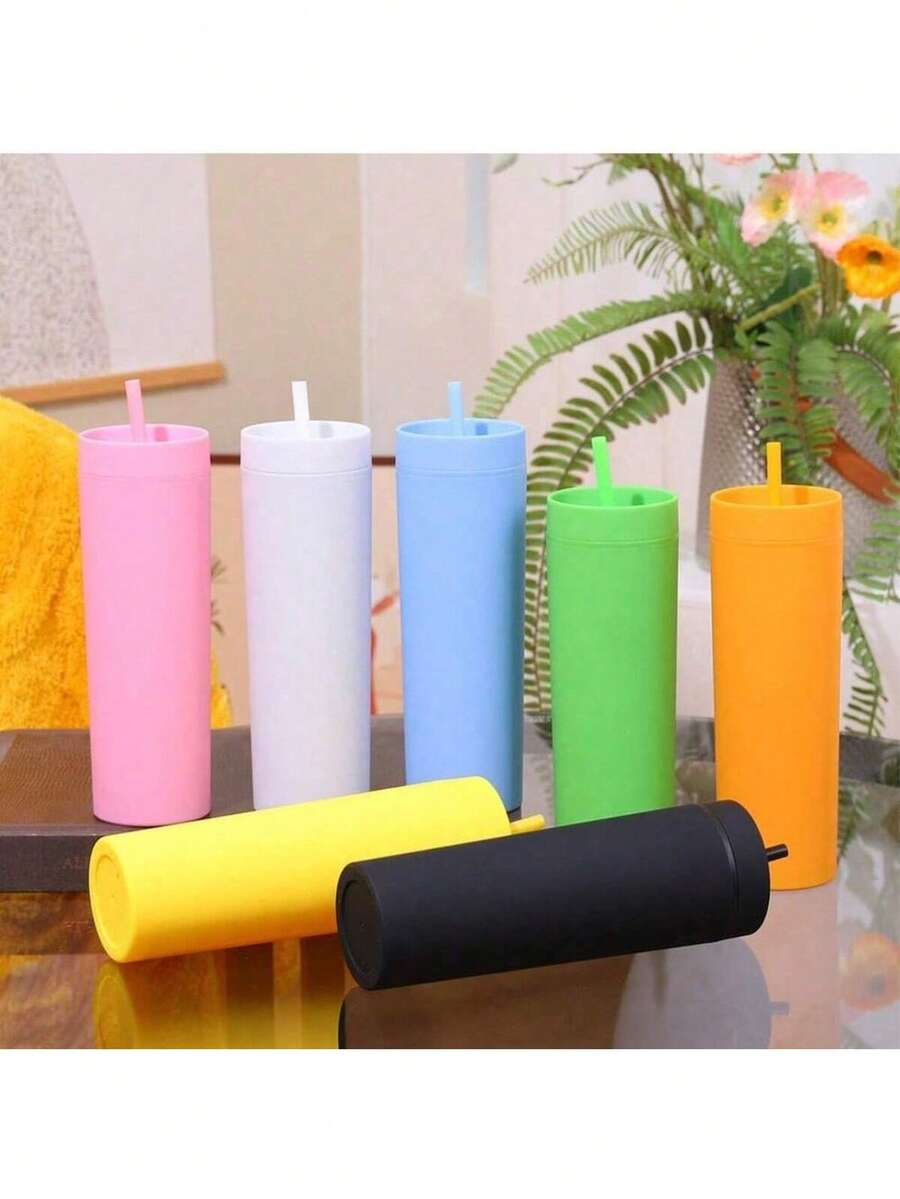 This Frosted Double-Walled Plastic Cup Features A Matte Waterproof Coating, Is Reusable, And Has A 480ml/16oz Capacity. Suitable For The Office, Restaurants, Outdoor Activities, Mother's Day Gifts, And Car Use. - Multicolor - View 1