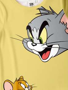 TOM & JERRY X SHEIN Young Boy Cartoon Pattern Round Neck Short Sleeve T-Shirt And Shorts Set, Summer - White - View 6