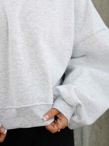 SAYEHFBABY 超大宽松短款运动衫长袖宽松版型返校秋冬舒适秋季圣诞节可爱休闲日常胶囊衣橱 Y2K 街头潮流运动服 - 淺灰色 - 查看 3