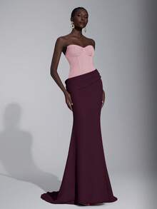 Elitara Thanh lịch, Lãng mạn, Gợi cảm, Tối giản, Tím đậm-Đỏ, Hồng tương phản, Vải chéo, Viền đuôi cá, Xòe, Thời trang, Người có ảnh hưởng, Lễ hội, Kỳ nghỉ, Tiệc sinh nhật, Sự kiện cưới, Đầm dạ hội trang trọng - Hồng - Xem 6