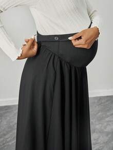 Momance Maternity Solid Color Adjustable Waist Pleated Casual Skirt - Black - View 4