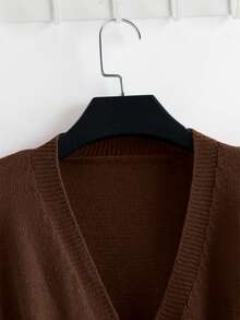 GlowEve New Elegant Button Decor Pullover Sweater, Minimalist European & American Style Fashion Knit Top - Coffee Brown - View 3