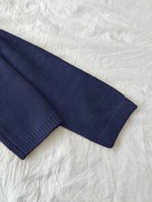 SHEIN 少女休闲纯色圆领长袖麻花针织毛衣，麻花针织毛衣，女童短款针织上衣，短款毛衣，少女毛衣，女童针织上衣，秋冬女装 - 藏蓝色 - 查看 6