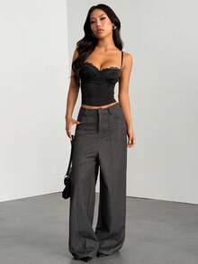 SHEIN PETITE 新款秋冬棕色扎染印花长袖修身连衣裙,适合晚宴、约会、日常穿着,时尚百搭,棕色连衣裙,女士秋季连衣裙 - 黑色 - 查看 9