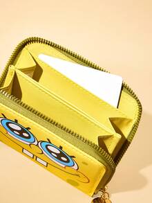 SpongeBob SquarePants | SHEIN 1 件装可爱卡通图案印花拉链 PU 皮革短钱包，风琴式隔层，卡位收纳，适合青少年和女士，笑容灿烂，送礼佳品 - 黃色 - 查看 7