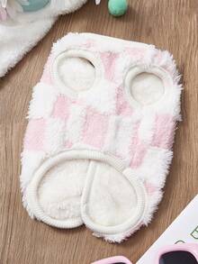 PETSIN 1pc Pink Plush Pet Padded Vest, Warm And Cozy Checkered Pattern, For Autumn/Winter - Pink - View 4