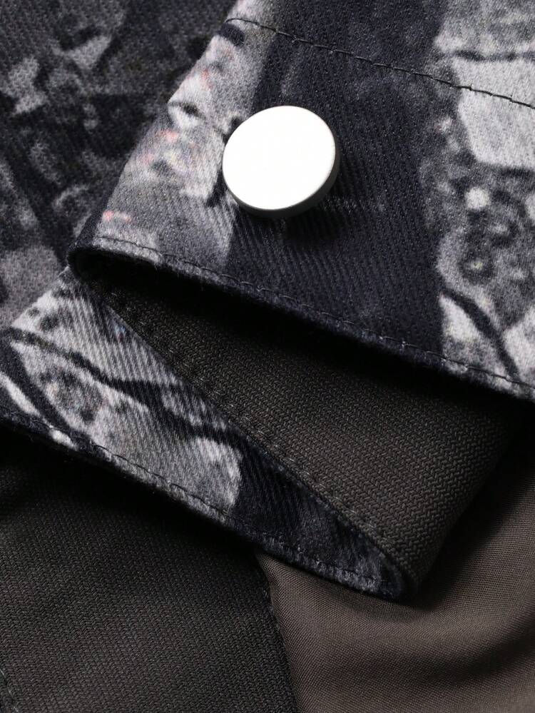 Men's Digital Print Patchwork Collar Design Jacket And Coat, Autumn/Winter