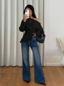 Siren Gaze Women's Black Ruched Shoulder Long Sleeve Fitted Blouse Casual Spring - Black - View 5