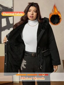 Zelara Plus Size Women Solid Color Long Sleeve Zipper Collar Faux Fur Hooded Casual Winter Jacket Women's Quilted Zipper Long Hooded Padded Jacket With Pockets, Warm And Comfortable,2025 New,Comfortable And Warm From The Cold,Plus Size Women Long Sleeve Pockets Casual Coat,Fall Women Clothes, Winter Clothes For Women,Vintage,Going Out Outfits,Fall Outfits,Winter For Women,Fall Clothes Plus Size, Office Outfits For Women,Fall Outfits For Women,Classy Outfits For Women,Women's Fall Clothes,Office,Old Money Style Women,Plus Size Women Long Sleeve Pockets Casual Hooded Coat,Quilted Coat,Zip Up,Women's Winter Clothes ,Christmas Women's Clothing,Suitable For Multiple Occasions Autumn Women'S Autumn And Winter Warm Coat With Fur Collar And Hood - Black - View 14