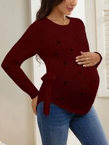 SHEIN Sweater Pinggang Motif Hati Kasual Modis untuk Wanita Hamil, Musim Gugur/Dingin - Burgundy - View 5