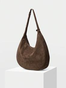 MOTF PREMIUM 女士麂皮极简新月形手提包，配精致金属吊坠，浓缩咖啡棕色 - 咖啡棕 - 查看 3