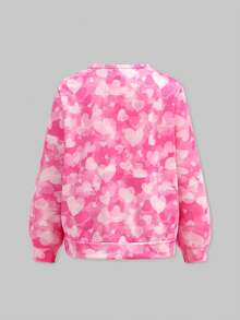 SHEIN Explorewe 2pcs Set Tween Girl Fuchsia Round Neck Portrait Print Top And Leggings, Plus Size - Hot Pink - View 4