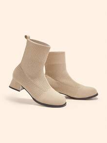 CUCCOO BASICS Botas de tobillo con tacón grueso, versátiles y transpirables para uso diario de las mujeres - Albaricoque - Ver 3