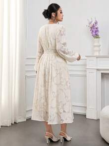 Modelyn 大码扭腰A字泡泡袖连衣裙 - 杏色 - 查看 3