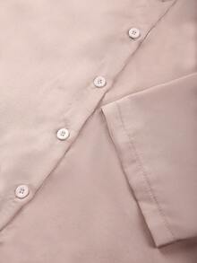 Franclia Chic Plus Size Champagne Long Sleeve Blouse With Pearl Trim V Neck And Button Front Design - Champagne - View 3