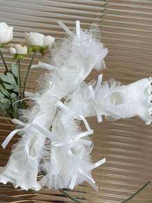 ROMWE Kawaii 镂空网纱长袖套，饰有蝴蝶结和荷叶边，个性化派对手套 - 白色 - 查看 6